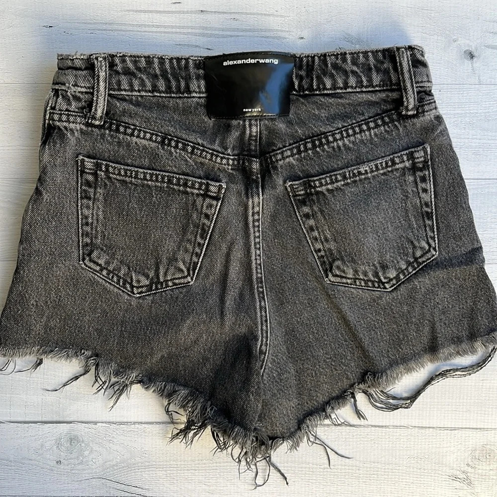 Alexander Wang Faded Black Bite High Rise Cut Off Shorts 24 - Picture 6 of 7